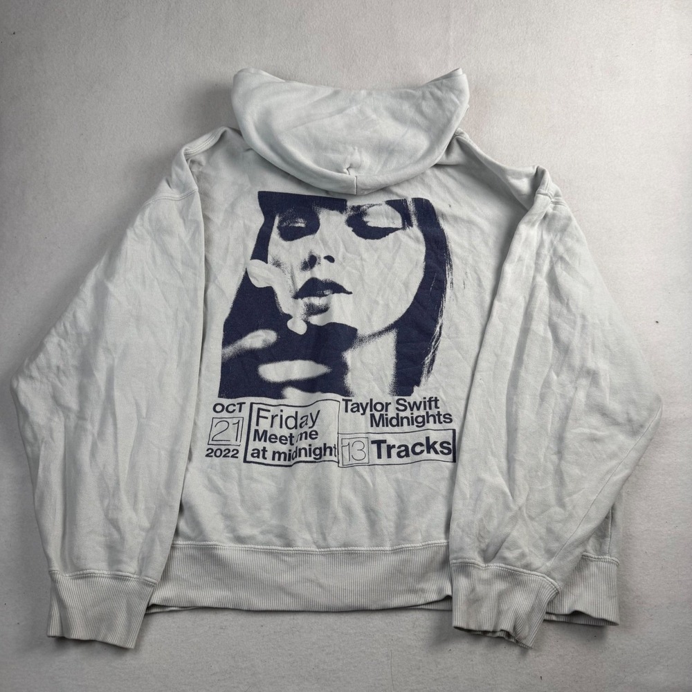 Taylor Swift Midnights Album Hoodie Light Grey Graphic Sweatshirt Womens Large - Picture 2 of 6